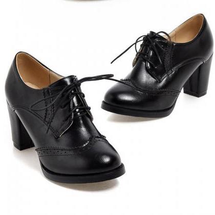 Lace-up Chunky Oxford Pumps Women Shoes