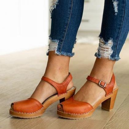 Peep Toe Chunky Pumps Sandals Women Shoes