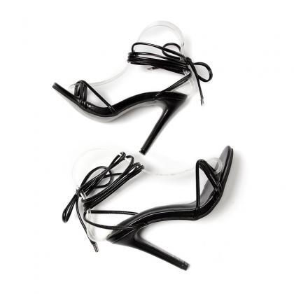 Black Tie Leg Stiletto Heeled Sandals Women Shoes