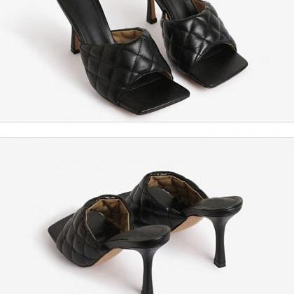 Square Toe Kitten Heels Mule Women Shoes