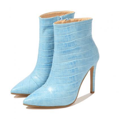 Blue Pink High Heeled Women Winter Boots