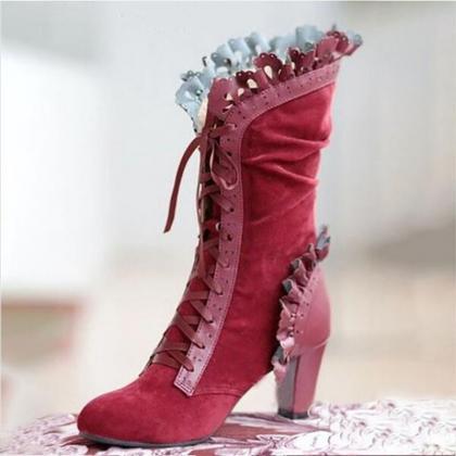 Women Vintage Chunky Heeled Boots