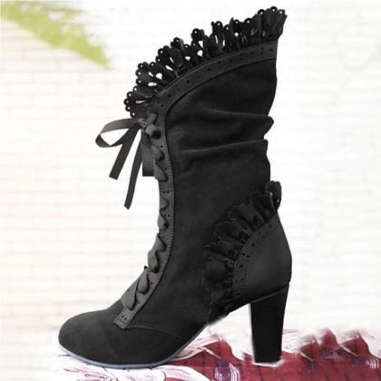 Women Vintage Chunky Heeled Boots