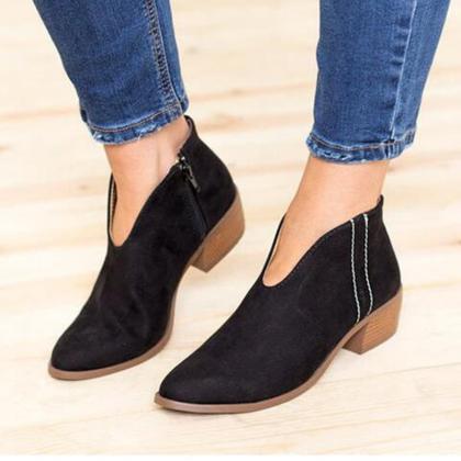 Solid Cut Front Women Flat Boots Shoes