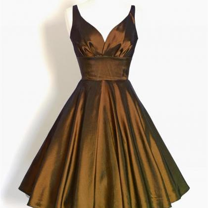 Copper Taffeta Vintage Short Party Dresses..