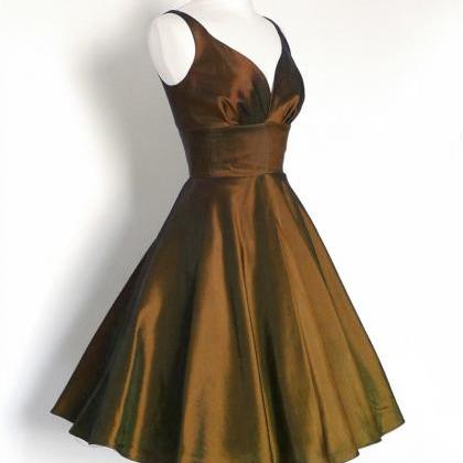 Copper Taffeta Vintage Short Party Dresses..