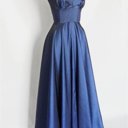 Midlight Blue Taffeta Vintage Dresses Long Pageant..
