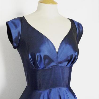 Midlight Blue Taffeta Vintage Dresses Long Pageant..