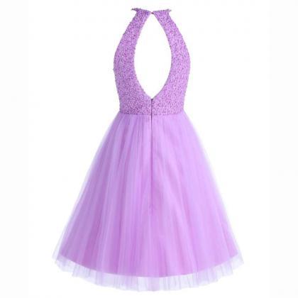 Halter Lilac Short Graduation Dresses
