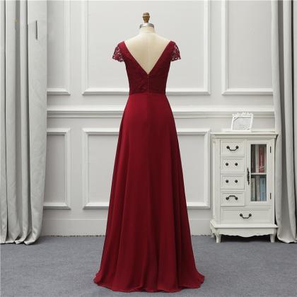Cap Sleeves Wine Long Chiffon Special Occasion..