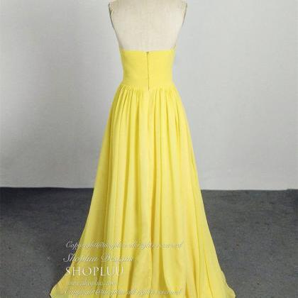 Halter Yellow Chiffon Long Prom Dress