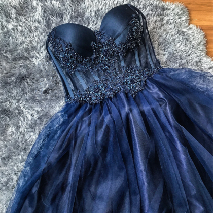 Sleeveless Navy Long Prom Dresses With Beads