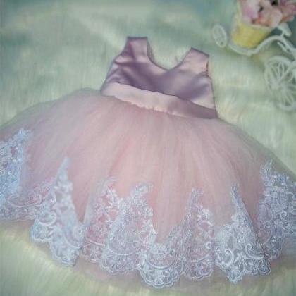 Blush Baby Girl Dress With White Lace