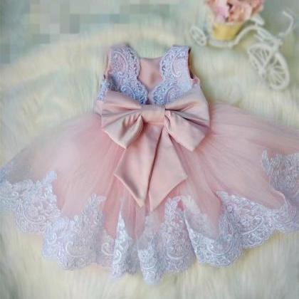 Blush Baby Girl Dress With White Lace