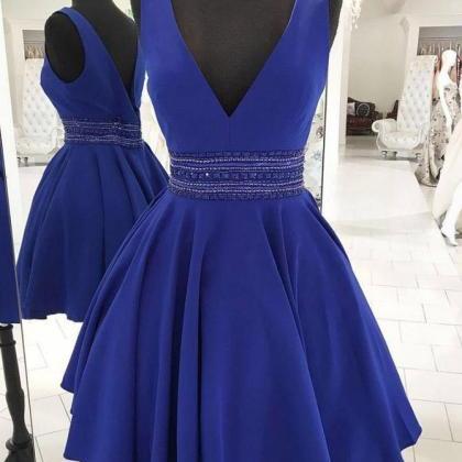 Royal Blue Short Prom Dresses V Neck Women Dress