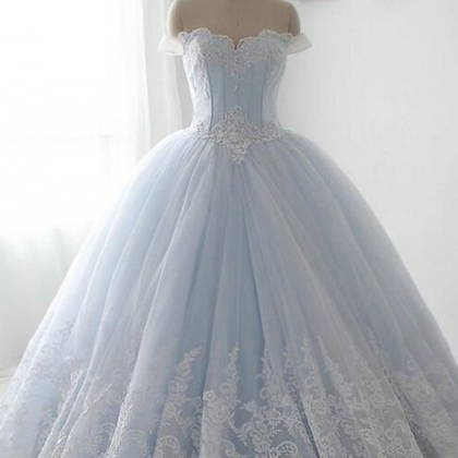 Off The Shoulder Blue Ball Gown Dress