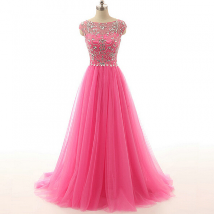 Pink Long Beaded Prom Dresses Special Occasion..