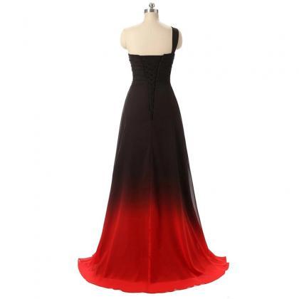 One Shoulder Ombre Long Evening Dresses Chiffon Wedding Party Gowns Y1825