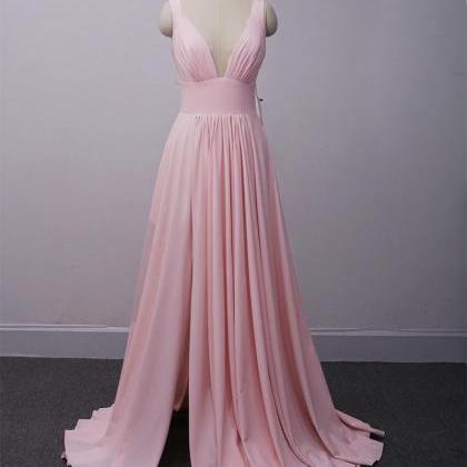 Baby Pink Long Prom Dress With Slit