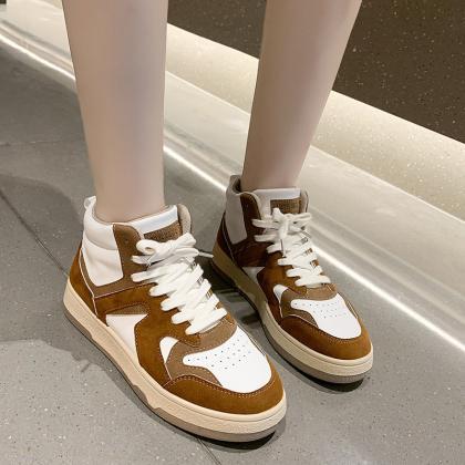Colorblock Lace Up Front Skate Shoes Women Casual..