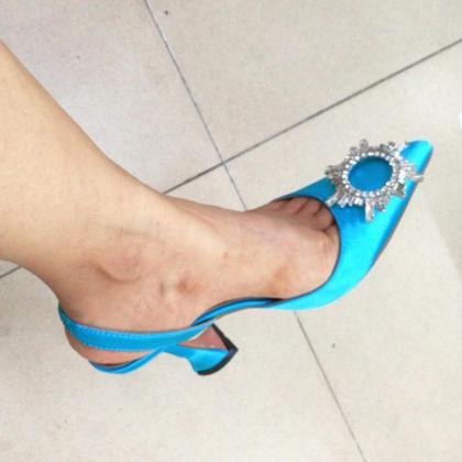 Point Toe Blue Women Heels Shoes