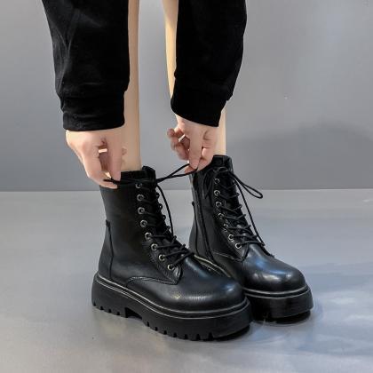 Minimalist Lace-up Front Combat Boo..
