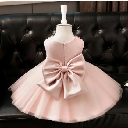 Pearl Collar Girl Dress With Bow