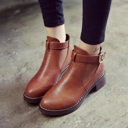 Faux Leather Teenage Boots Women Shoes