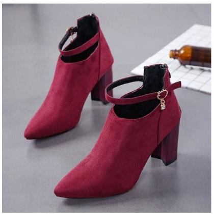 Point Toe Chunky Heel Winter Boots Women Shoes