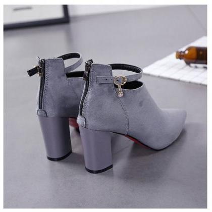 Point Toe Chunky Heel Winter Boots Women Shoes