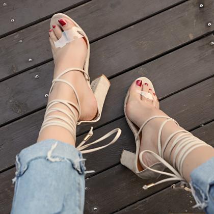 Strappy Chunky Sandals Women Shoes