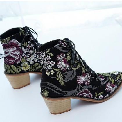 Floral Martens Boots Winter Women Shoes