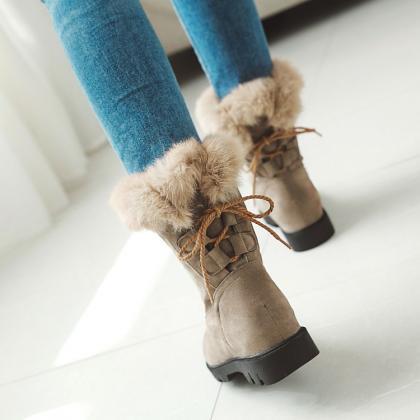 Tie Back Design Fuzzy Snow Boots