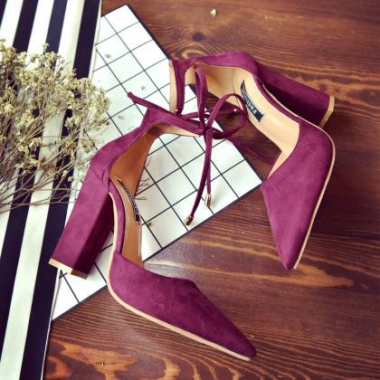 Suede Point Toe Strappy Pumps