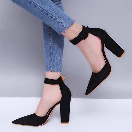 Pointed Toe Shoes Chunky Heel Women Sandals