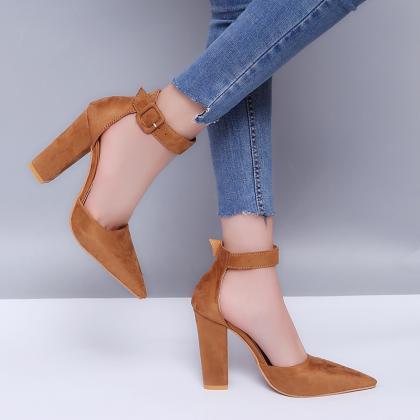Pointed Toe Shoes Chunky Heel Women Sandals