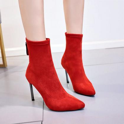 Pointed Toe Stiletto Heels Ankle Booties