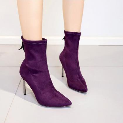 Purple Women Stiletto Heels Ankle Boots