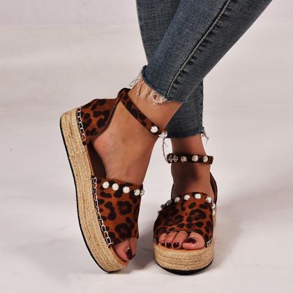 Leopard Espadrille Flats Women Summer Shoes