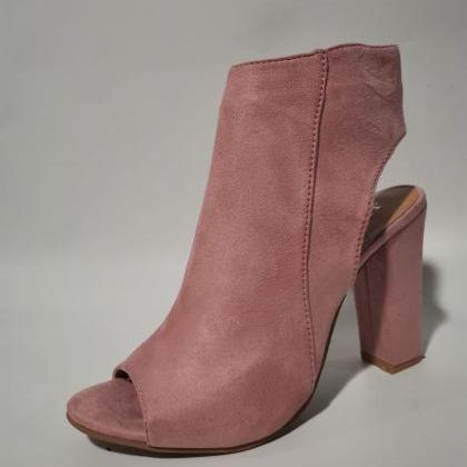 Pink Suede Chunky Heels Sandals Wom..