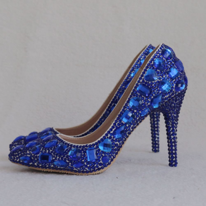 Blue Crystal Women Prom Shoes