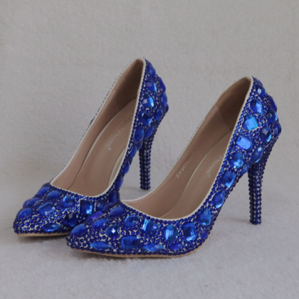 Blue Crystal Women Prom Shoes