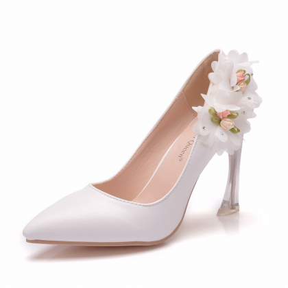 Flowers Decor White Wedding Shoes For Women