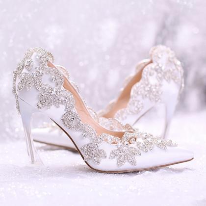 Sparkle Crystal Decor White Wedding Shoes
