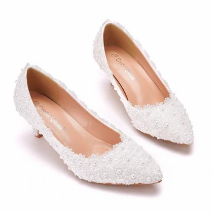 White Kitten Heel Wedding Shoes For Brides