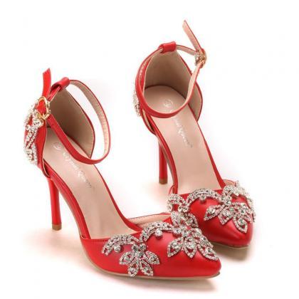Ankle Staps Stiletto Heels Red Shoes Women