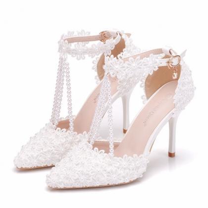 Ankle Straps Summer Wedding Shoes For Brides Lace..
