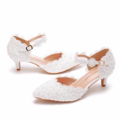 Ankle Strap Kitten Heel Wedding Shoes