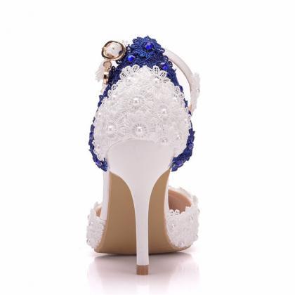 Blue / White Lace Decor Women Heels Shoes