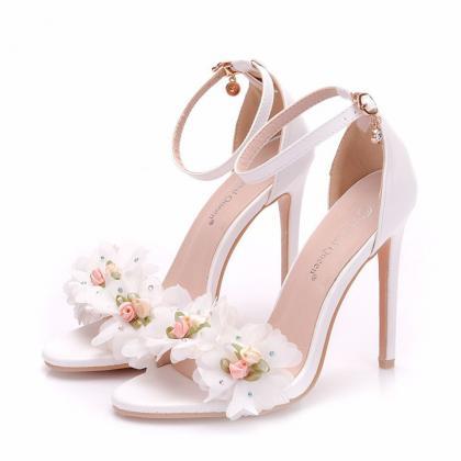 Flowers Decor Ankle Straps Women Heels Sandals..